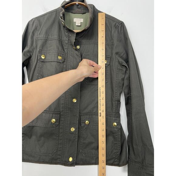 J Crew Factory Womens XS Resin Coated Twill Field Utility Jacket Green Zip Front - Picture 6 of 11